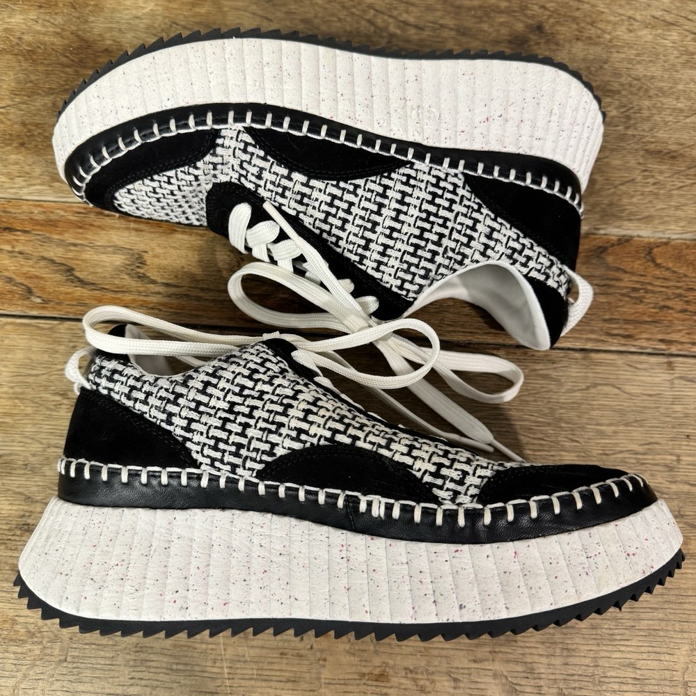 Universal Thread Platform Sneakers Women 7.5 Black White Woven Chunky Sole - Picture 3 of 9
